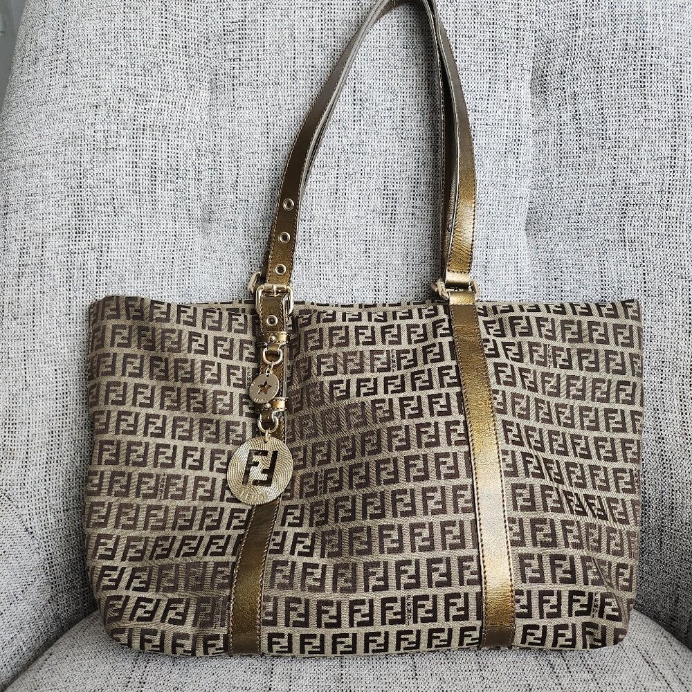 Authentic Fendi Zucchino Tote Charm Canvas Small